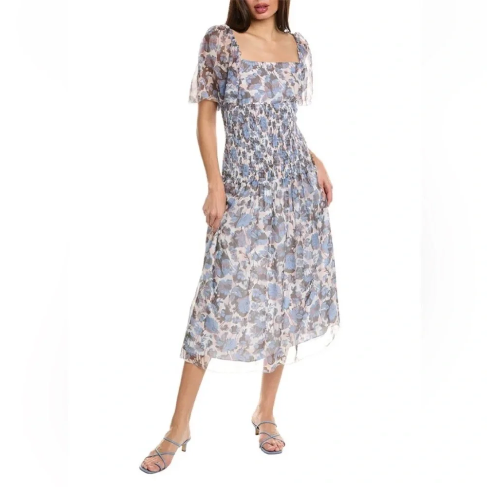 Joie Gillian Smocked Midi 100% Silk szS - Picture 1 of 2